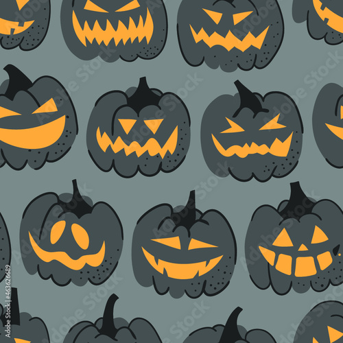 Hand drawn seamless pattern with Halloween pumpkins. Vector artistic drawing food. Vegetable illustration