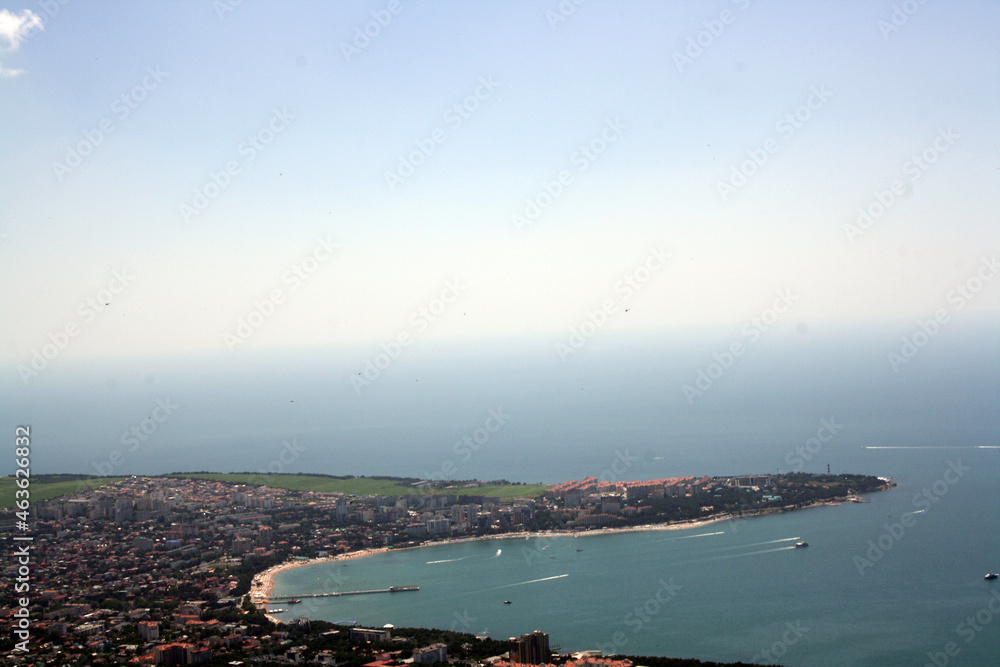 The Black Sea. Beautiful sea horizon and blue water. View from a high mountain.