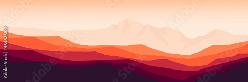 sunset at moutain canyon vector illustration good for wallpaper, backdrop, banner, background, tourism design, web design and design template photo