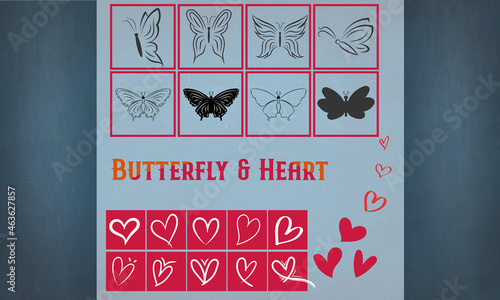 Butterfly and heart bundle vector