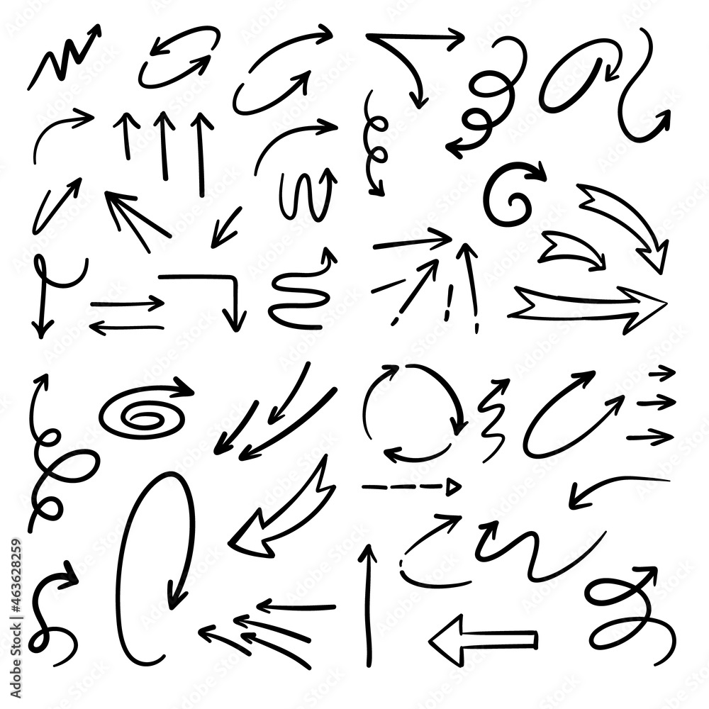 Arrow doodle collection. Hand drawn arrows. Arrow doodle collection. Hand drawn arrows.
