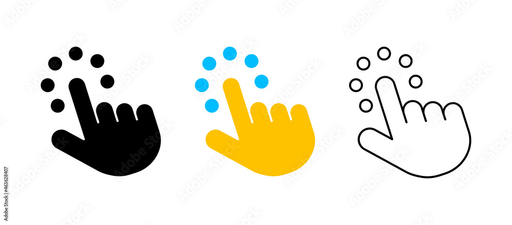Fototapeta premium Thumb touches the load-fill sign. Manual click-touch vector icon set. Silhouette, colored, linear icon set. Logo-web, icon design element.