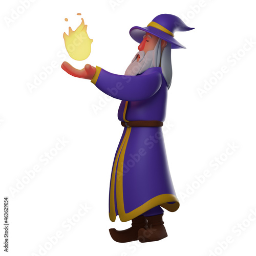 3D Witch Cartoon ready to throwing a fire