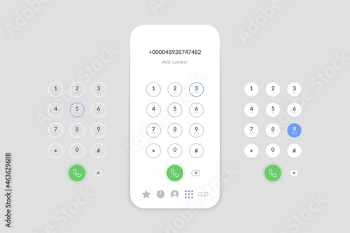 Phone call dial. Realistic mobile phone screen with number pad dial buttons, user interface display. Vector illustration