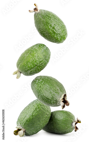 Feijoa falls on a heap on a white background, cut. Isolated