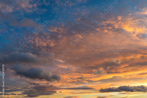 scenic sky at sunset colorful orange and purple clouds on the Mediterranean coast abstract background
