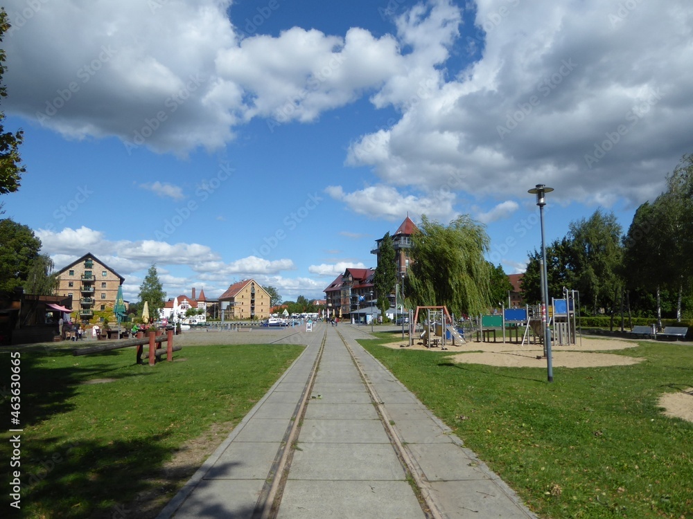 Railroad tracks to the city port of Neustrelitz, Mecklenburg-Western Pomerania, Germany