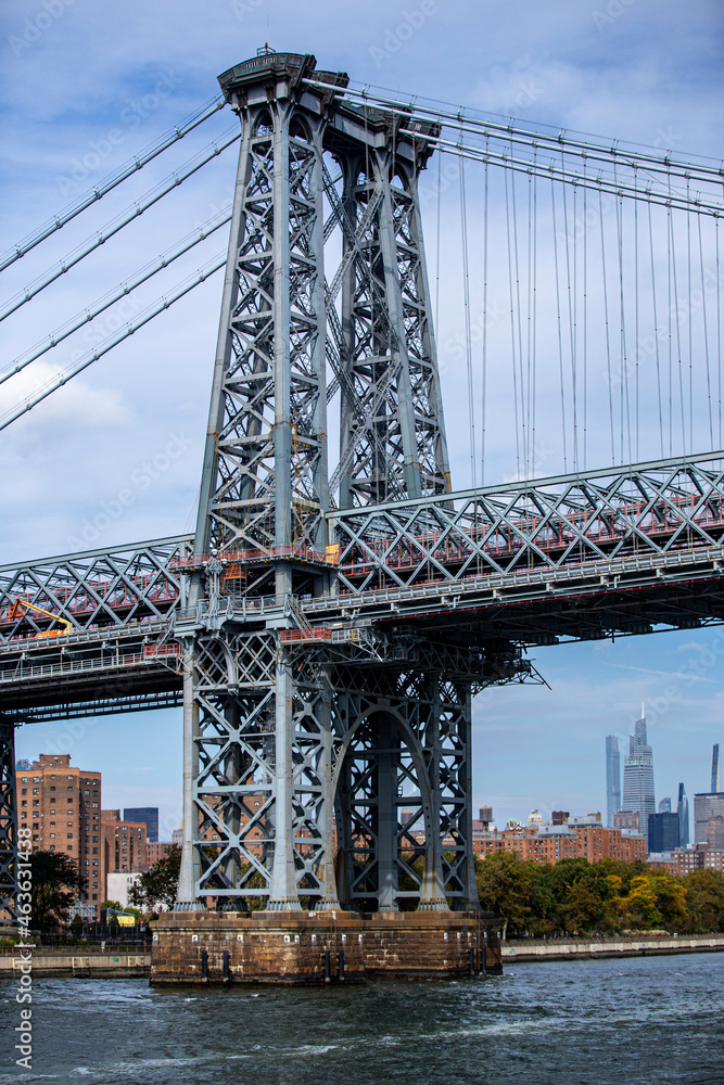 Fototapeta premium A view of Williamsburg Bridge from the East River in New York City