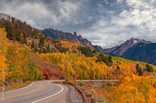 Colorful Aspen Lined Highway Near Telluride Colorado