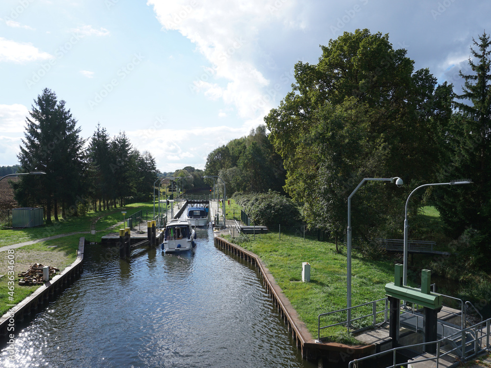 View of the Voßwinkel lock where ships are currently located                  