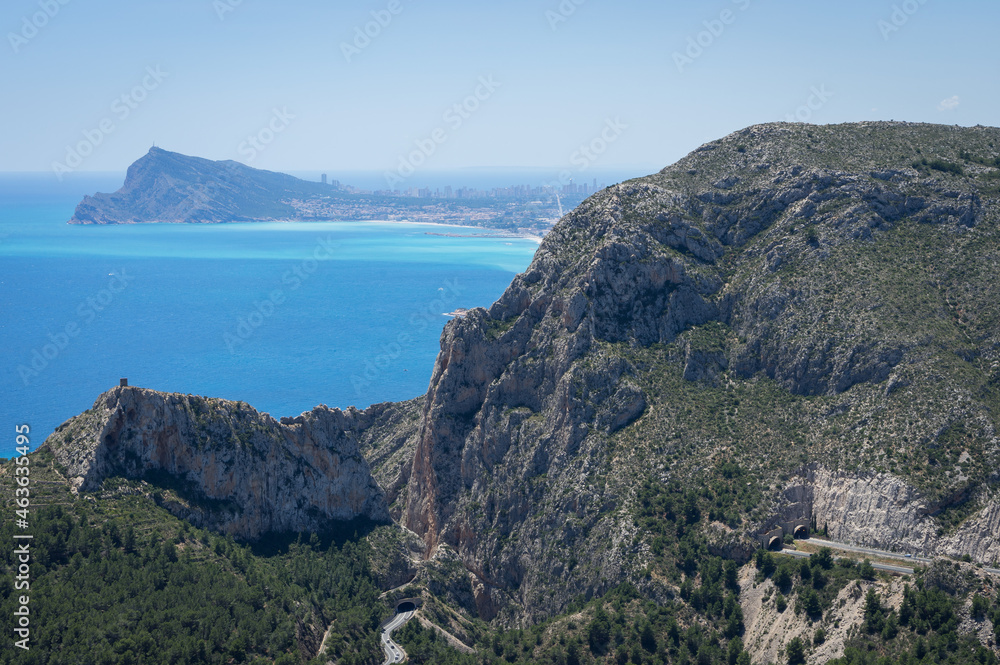 Canyon of Mascarat and the Mediterranean sea near the coastal city of Benidorm in Spain