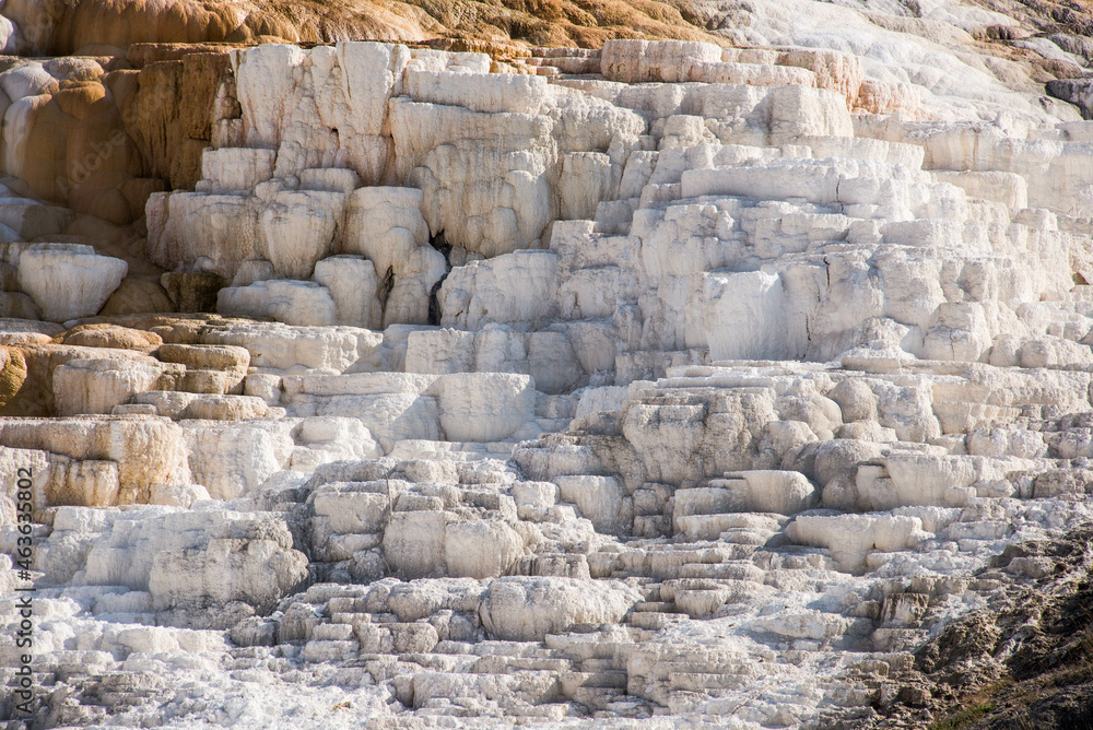Overhanging terrace, Canary Spring, Main Terrace, Mammoth Hot Springs, Yellowstone National Park, Wyoming, USA.