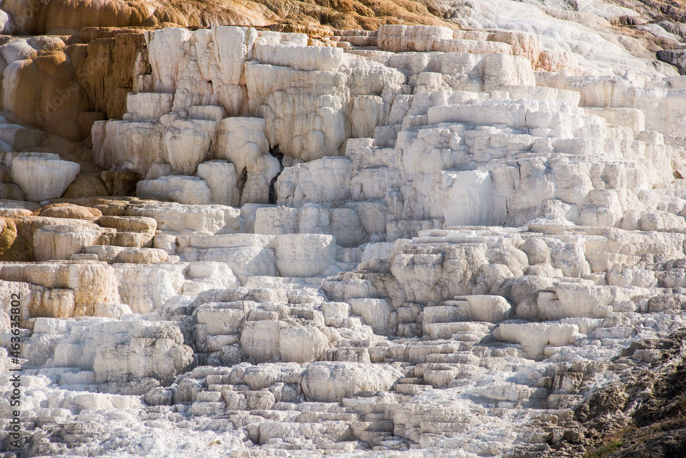 Overhanging terrace, Canary Spring, Main Terrace, Mammoth Hot Springs, Yellowstone National Park, Wyoming, USA. Overhanging terrace, Canary Spring, Main Terrace, Mammoth Hot Springs, Yellowstone National Park, Wyoming, USA.