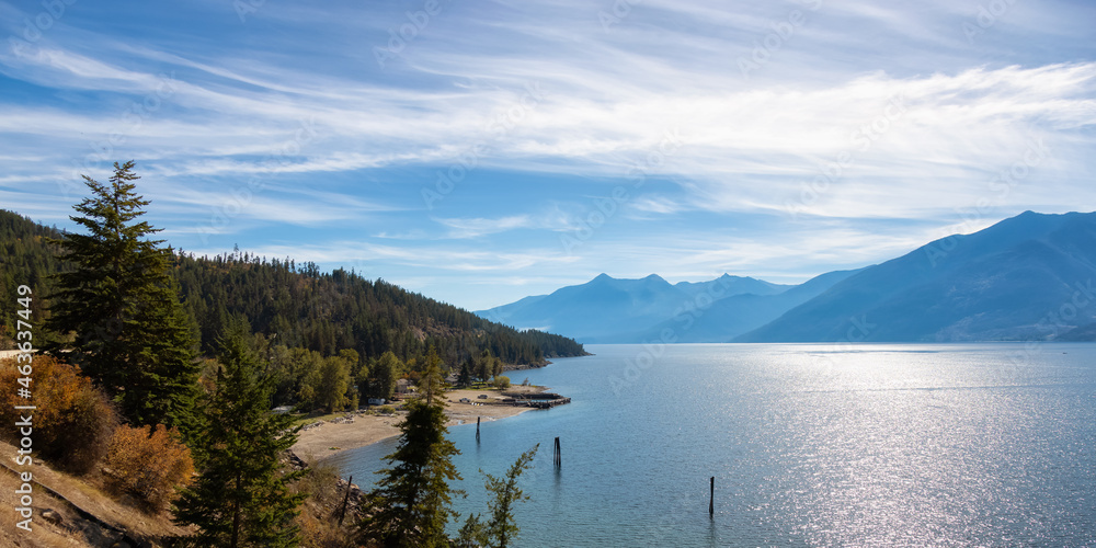 Scenic View of Kootenay Lake. Sunny Fall Season Day. Near Nelson, British Columbia, Canada.