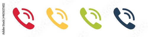 Handset phone color icon. Contact us sign. Telephone vector illustration. Mobile number call. Ringing handset isolated on white background