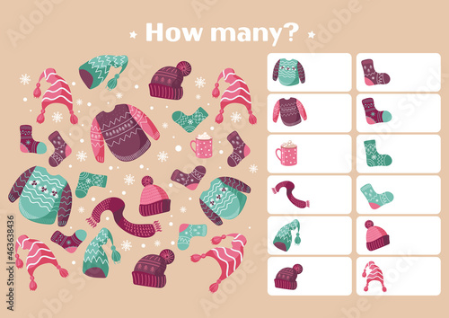 Childrens educational Christmas, New Year s game. We consider items of warm winter clothing. For games, magazines, book printing, applications, education