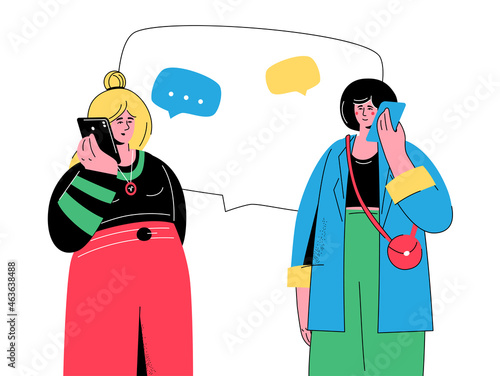 Phone conversation - colorful flat design style banner © Boyko.Pictures