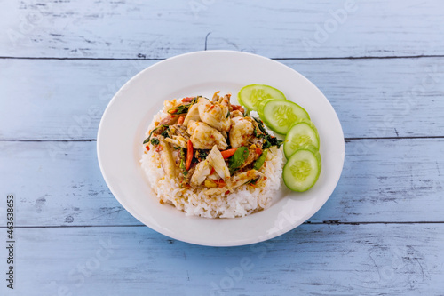 Crab meat fried basil with rice photo