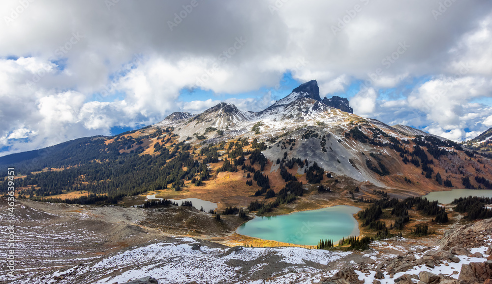 Black Tusk Mountain, Glacier Lake in Canadian nature landscape. Fall Season. Garibaldi Provincial Park, located near Whistler and Squamish, North of Vancouver, BC, Canada. Black Tusk Mountain, Glacier Lake in Canadian nature landscape. Fall Season. Garibaldi Provincial Park, located near Whistler and Squamish, North of Vancouver, BC, Canada.