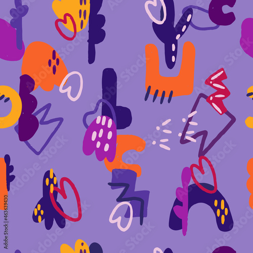 Hand-drawn stylized abstract orange purple pattern. Vector pattern for various uses. Seamless repeating elements