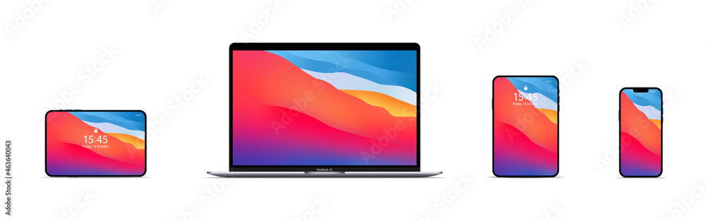 New MacBook Air, Ipad mini, IPhone 13 Pro Max mock up. UI UX white user ...
