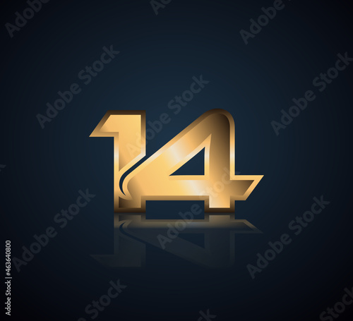 Simple Numbers Logo Vector Gold Metallic On Dark Background 14