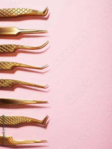 Tweezers of different shapes for eyelash extensions, artificial eyelash masters. tweezers for working with eyelashes and eyebrows