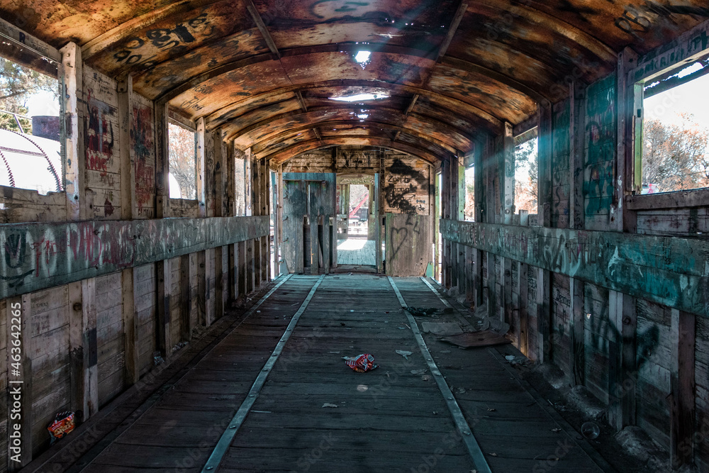 inside an abandoned train inside an abandoned train