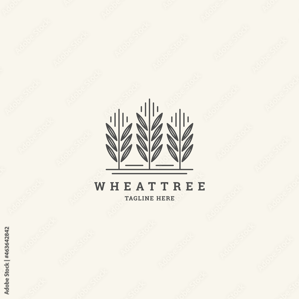 Wheat tree line logo concept