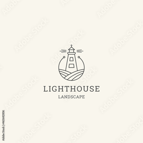 Landscape of lighthouse logo design with line art concept