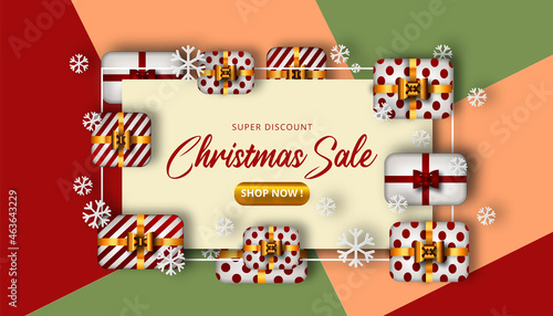 Christmas Sale background with realistic boxes and nicely color combination