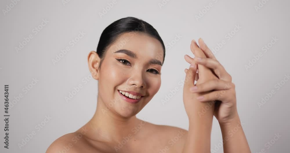 Close up of Beauty Asian woman face looking at camera Close up of Beauty Asian woman face looking at camera