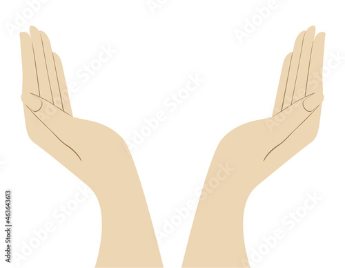 Human cupped hands Design element for volunteering charity, support and peace. Vector illustration Isolated on white background