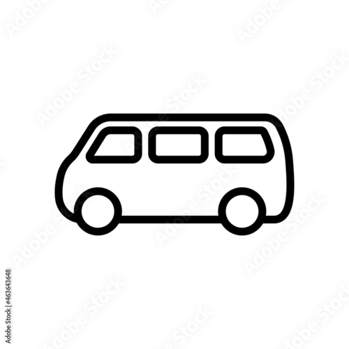 Minibus icon. Minivan. Camper. Black contour linear silhouette. Side view. Vector simple flat graphic illustration. The isolated object on a white background. Isolate.