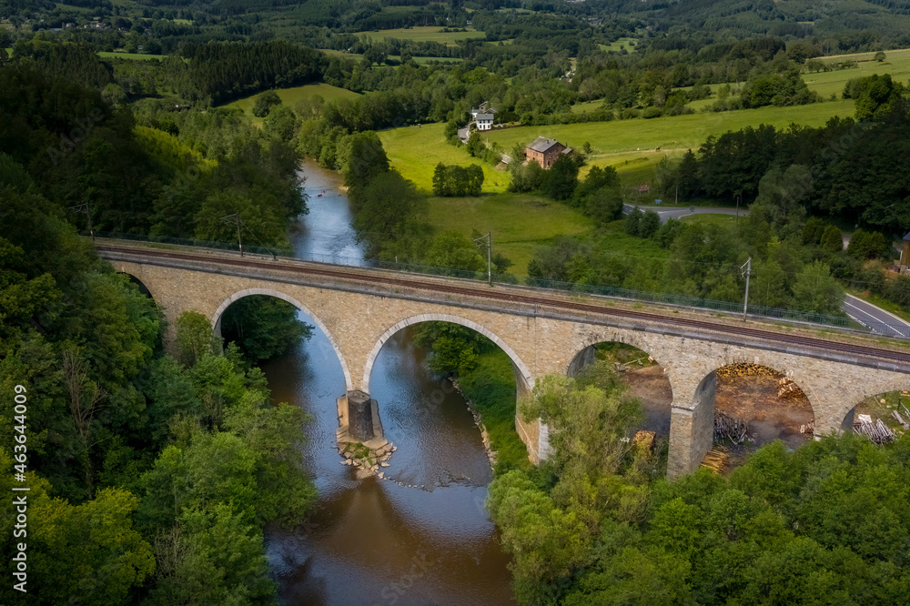 Railroad bridge in Roanne-Coo, Belgium. Aerial view. Railroad bridge in Roanne-Coo, Belgium. Aerial view.