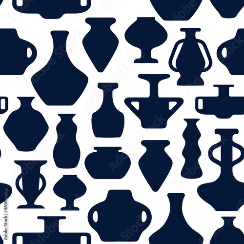 Seamless pattern antique ceramic vases shape silhouette vector illustration