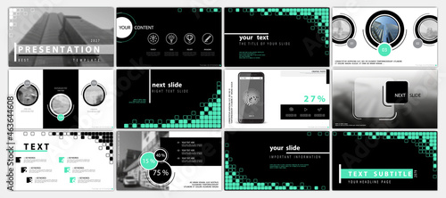 Green, black, powerpoint, elements for infographics on a white background. Presentation templates. Presentation, flyer and postcard, corporate report, marketing, advertising, annual report, banner