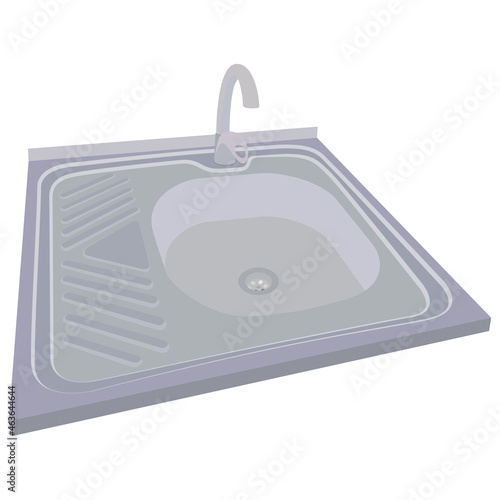Washbasin, dishwasher, vector drawing, isolated white background