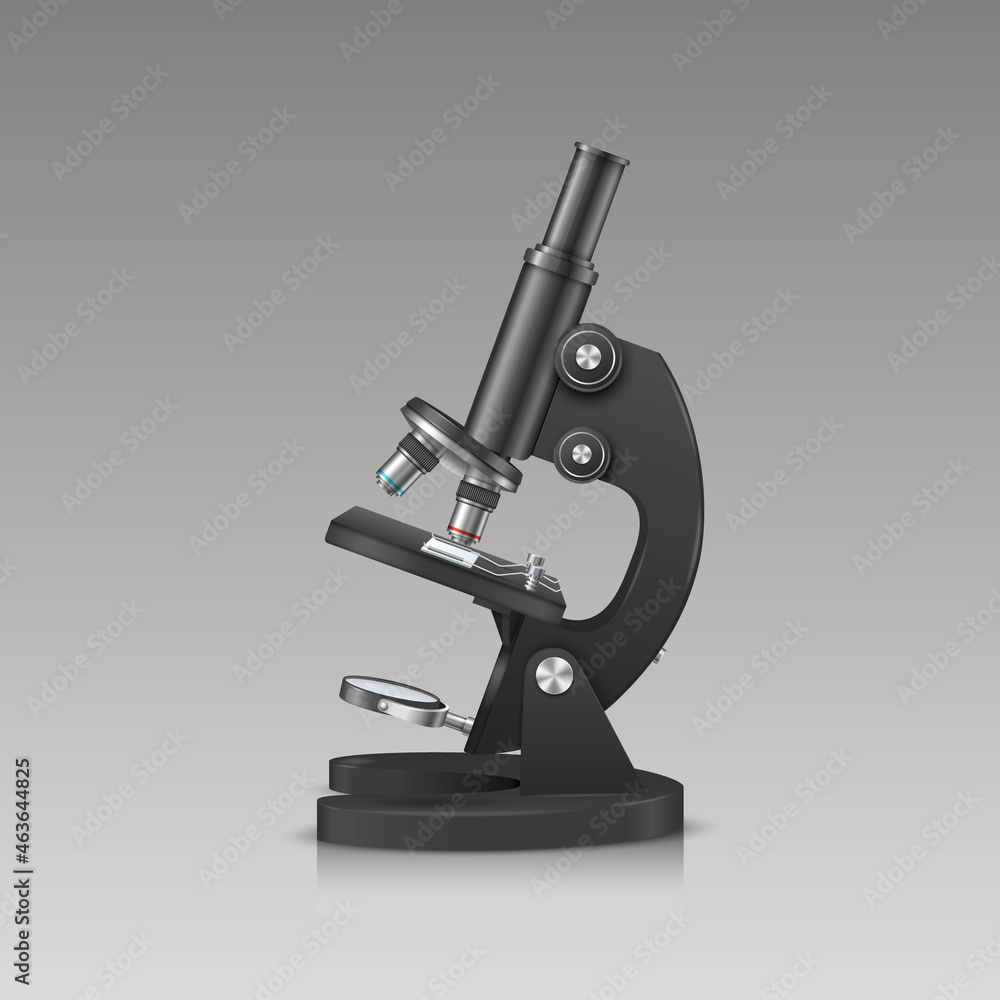 Vector 3d Realistic Black Laboratory Microscope Isolated. Chemistry, Biology Tool. Science, Lab, Research, Education Infographics. Design Template Vector 3d Realistic Black Laboratory Microscope Isolated. Chemistry, Biology Tool. Science, Lab, Research, Education Infographics. Design Template