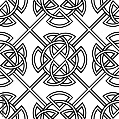 Vector seamless background in black and white colors. Pattern with Celtic knots. Abstract vintage backdrop. Ethnic texture	