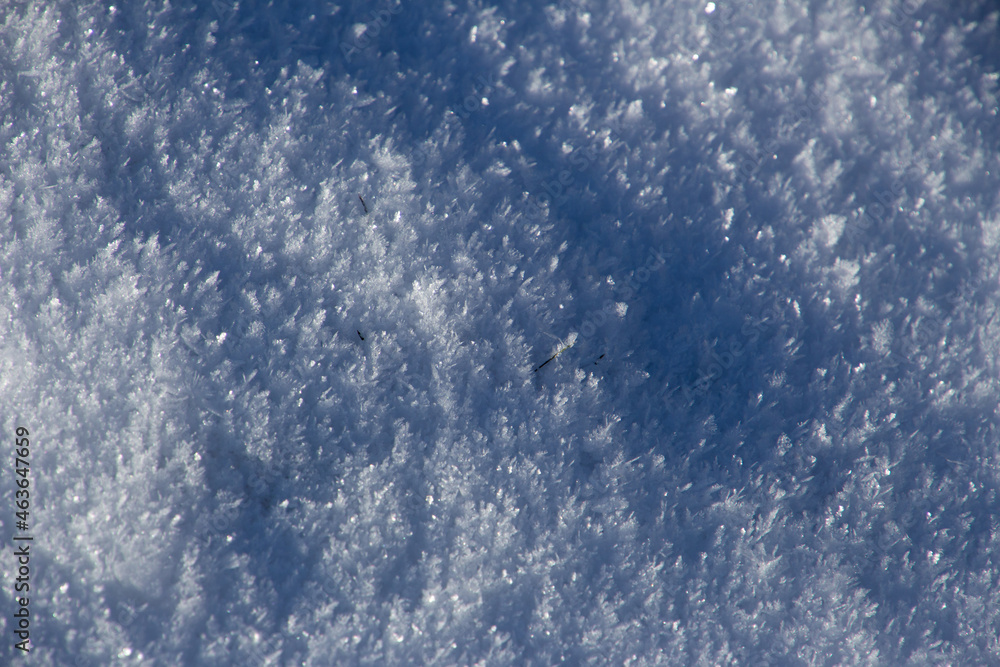 Obraz premium Fresh white snow sparkling in the sun with highlights and shadows for background
