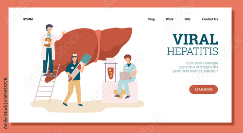 Web banner template with concept of viral hepatitis in flat vector illustration