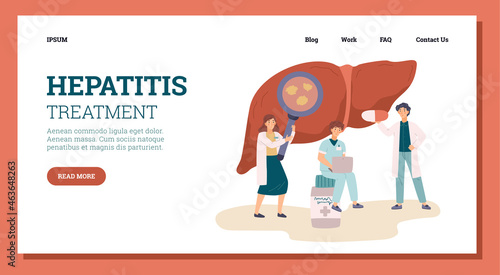Web banner template with liver hepatitis treatment concept in flat illustration