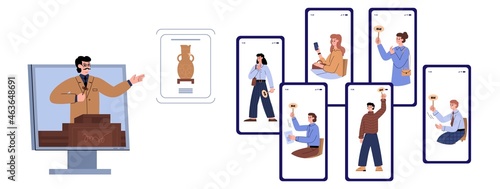 Online auction concept in flat vector illustration isolated on white background