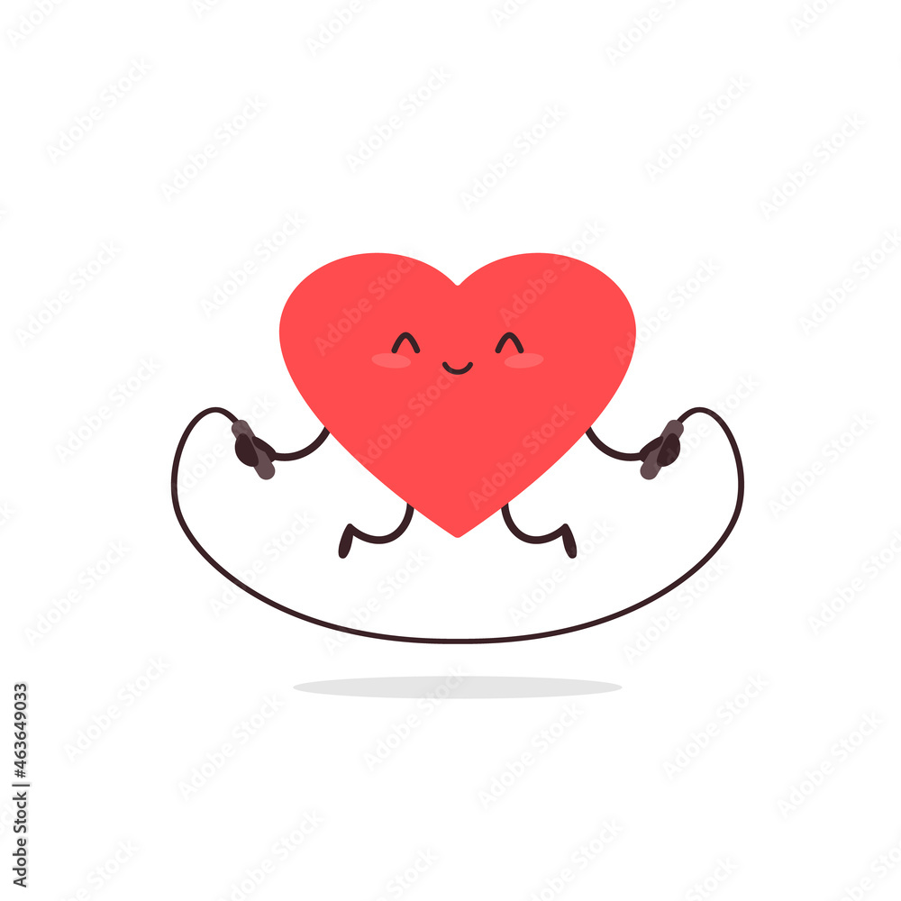 Cute kawaii heart character jumping rope icon. Clipart image isolated on white background