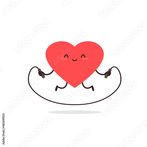 Cute kawaii heart character jumping rope icon. Clipart image isolated on white background