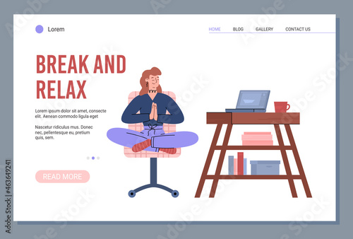 Web banner template with office sport breaks concept in flat illustration