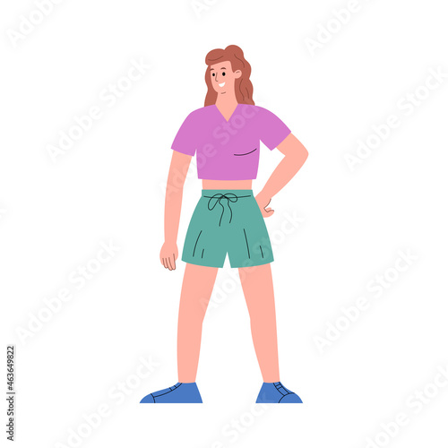 Slim woman with normal body type and BMI, flat vector illustration isolated.