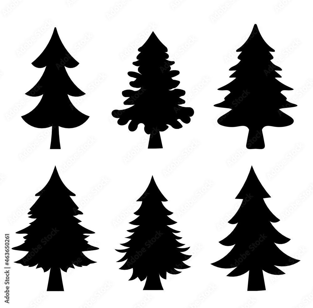 Fototapeta premium Abstract spruce or fir trees on the white background. Set. Vector