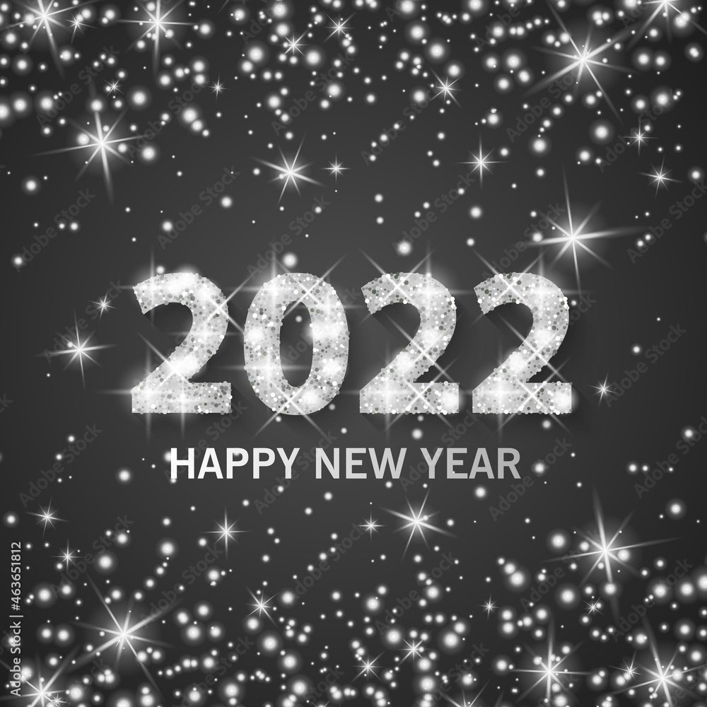 Banner happy new year 2022 with Silver dust, shiny glittering effect, vector format Banner happy new year 2022 with Silver dust, shiny glittering effect, vector format